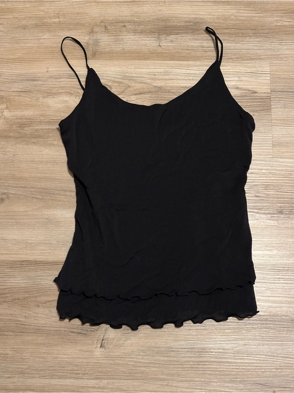 Brandy Melville Black Lettuce-Edge Spaghetti Strap Cami